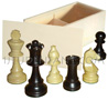 Coffret sapin et pièces d échecs en buis [n�5] feutr�es et plomb�es (�chiquier non compris) 
