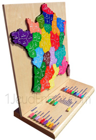 Wooden jigsaw : geographical France map cutted in 22 regions with departements printed