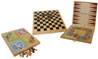 Coffret bois avec 4 jeux - dames - backgammon - oie - chevaux (pliant, double face)