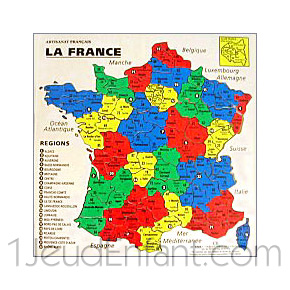 Puzzle en bois carte géographique de France 22 régions découpées en départements 