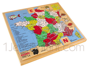 Wooden jigsaw : geographical France map with Alphabet